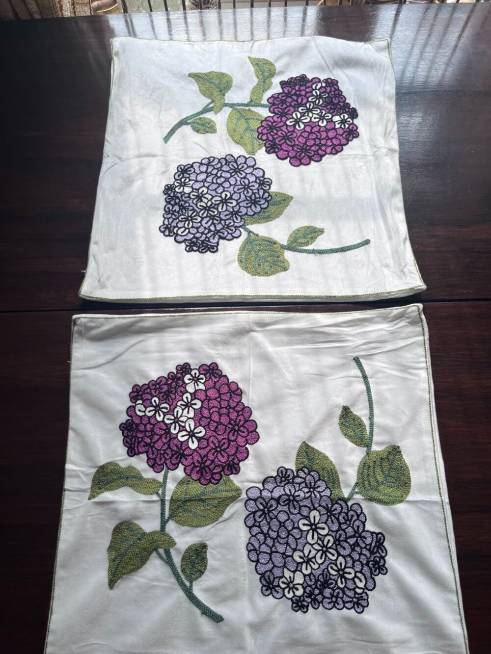 NEW Embroidered Hydrangea White Plush Throw Pillow Cover Set NWOT